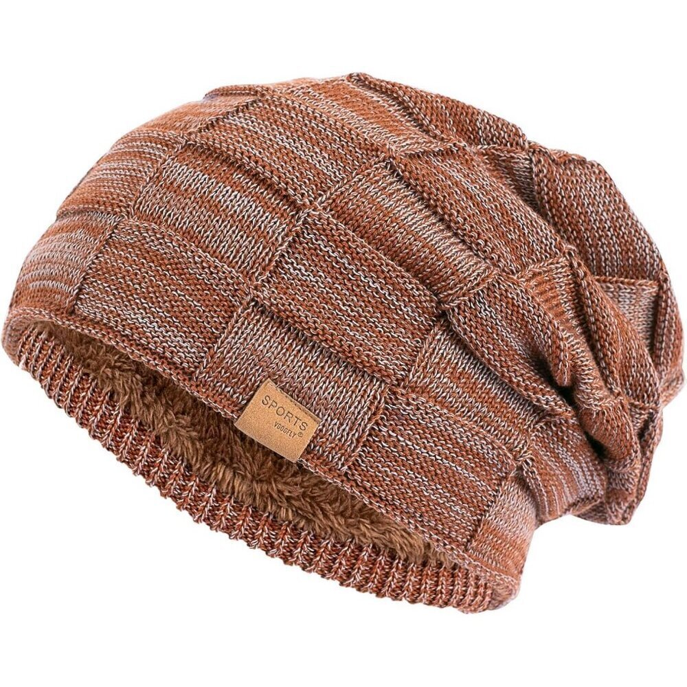 Men’s Rust Red Winter Beanies Knit Hats Lined Thick Warm Stocking Cap for Guys